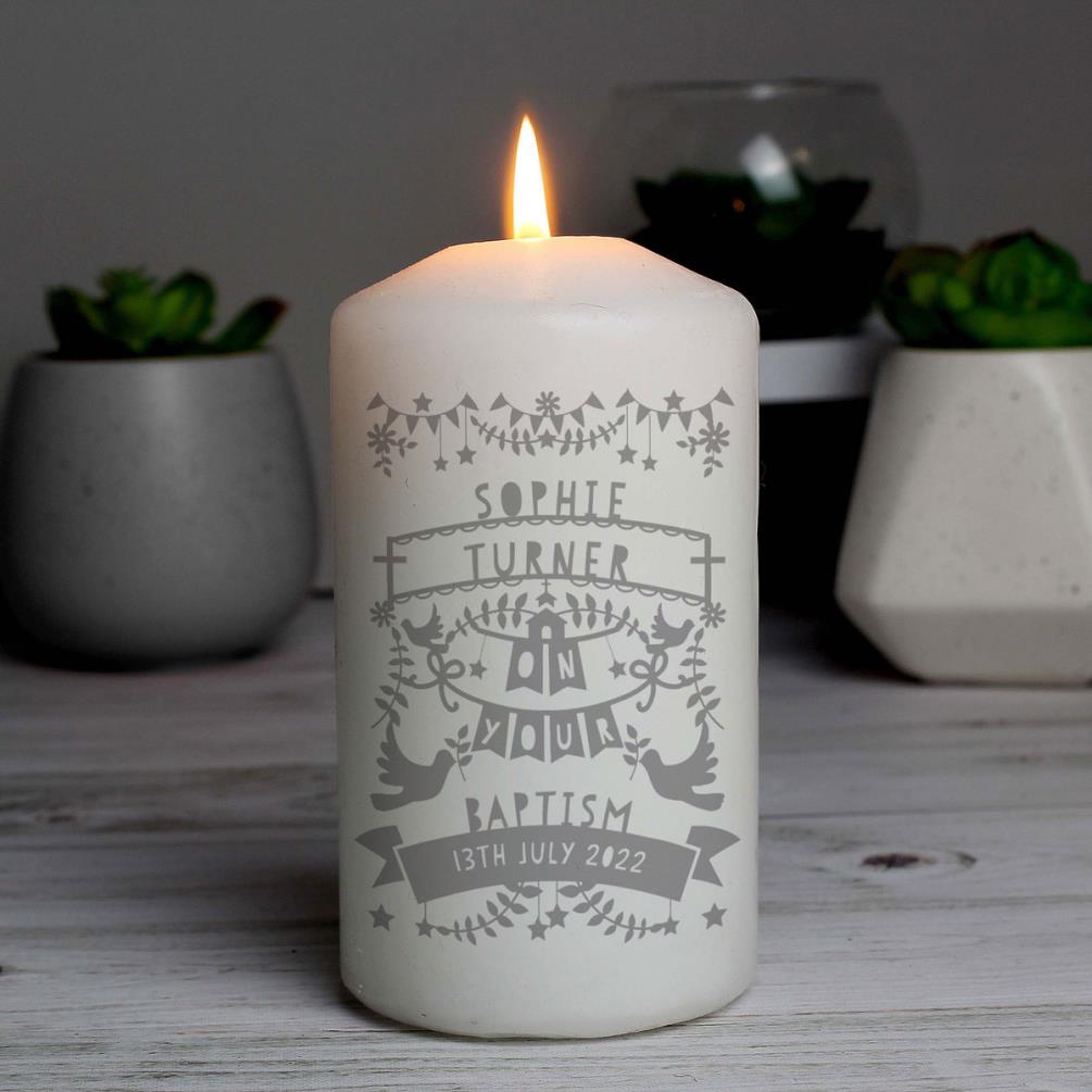 Personalised Grey Papercut Style Pillar Candle Extra Image 1
